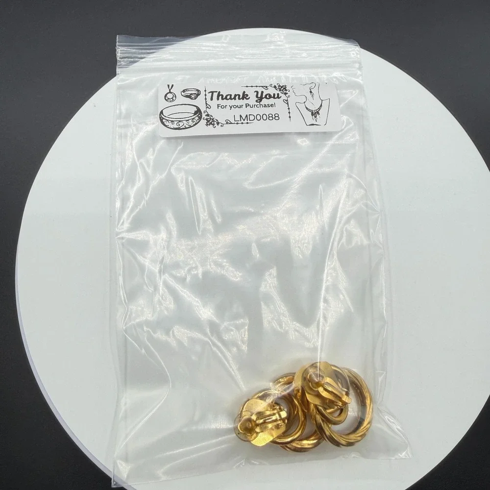 Gold Tone Chunky Interlocking Door Knocker Clip On Earrings Statement Jewelry
